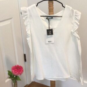 White Ruffle Sleeve Top by Very J